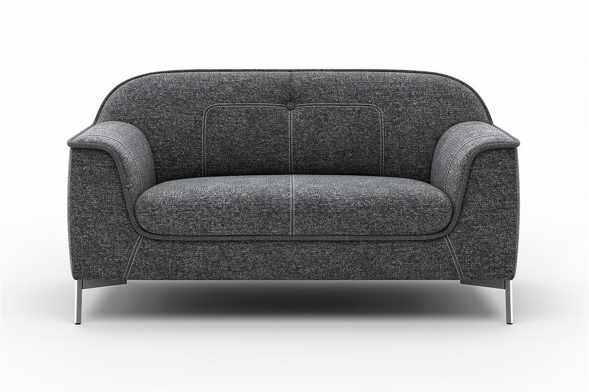 „Nowoczesna sofa dwuosobowa z szaro-skalnej tkaniny i metalowymi nogami”
