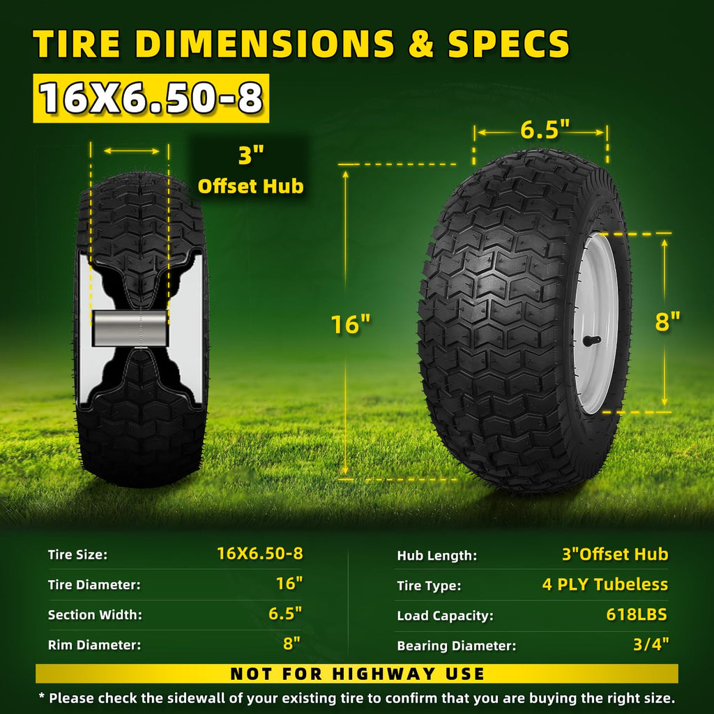 (2 Pack) 20x8.00-8 Tubeless Rear Riding Mowers Tire and Wheel Assemblies