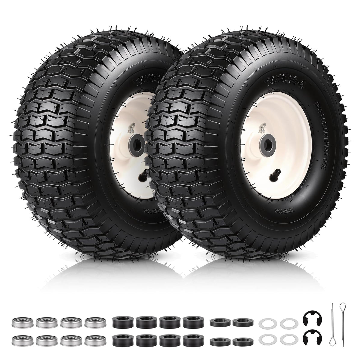 15x6.00-6 Flat Free Lawn Mower Tire and Wheel, 15x6-6 Front Tire Assembly