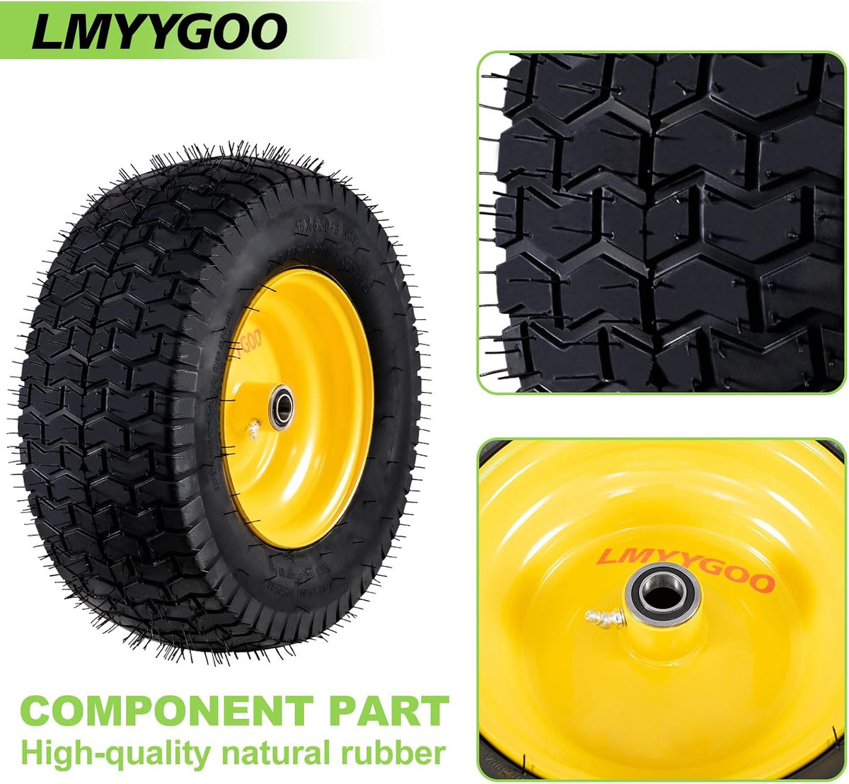 16x6.5-8 Tubeless Tire and Wheel, 2 Pcs Replacement Riding Lawn Mower Garden Tractor Front Wheel Tire with 3" Offset Hub, 3/4" Bearing & 5/8¡±Bearing