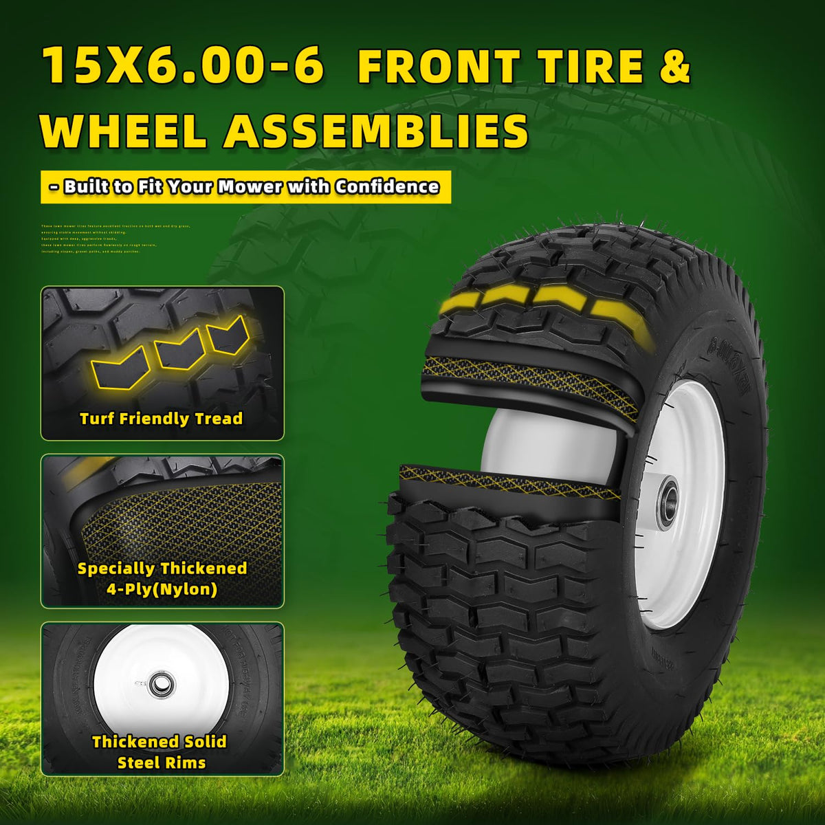 (2 Pack) 20x8.00-8 Tubeless Rear Riding Mowers Tire and Wheel Assemblies